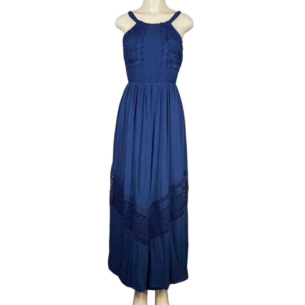 Altar'd State Mala Crochet Lace Maxi Dress Sleeveless Teal Blue Size Small